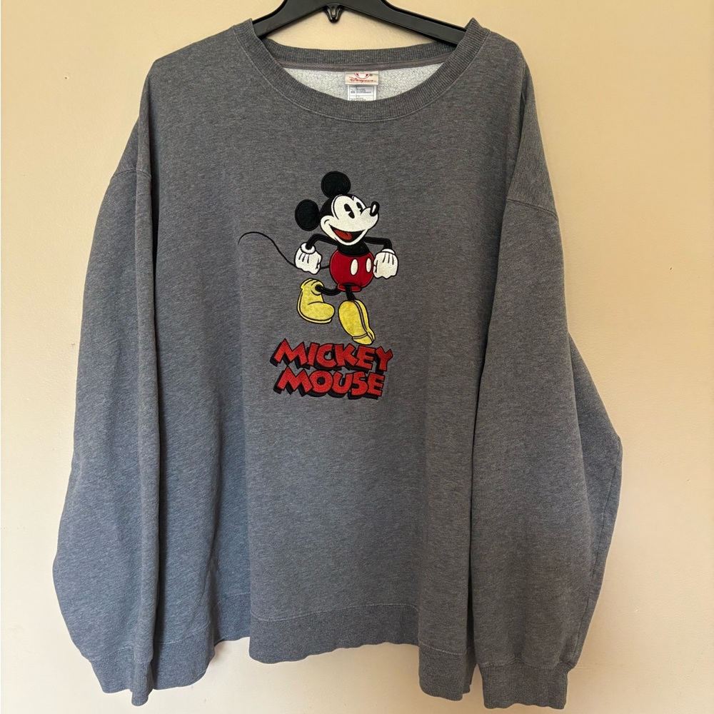 Disney Mickey Mouse Crewneck Sweater Cotton Vintage Grey Embroidered XXL